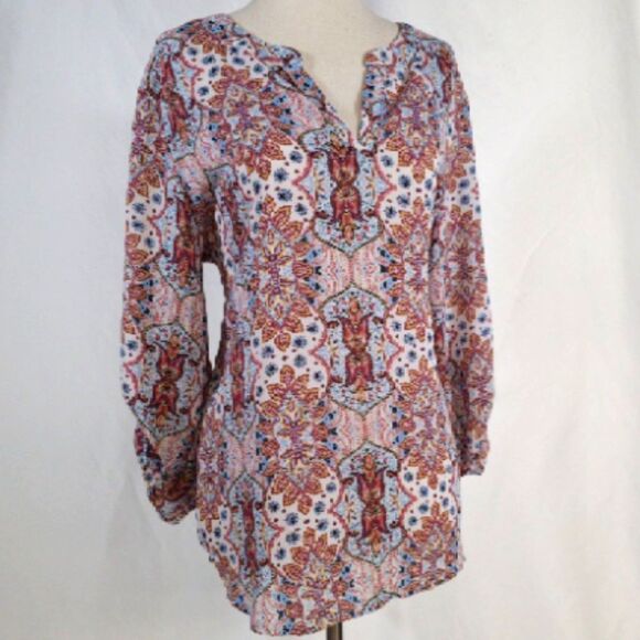 Pink Republic Paisley Print 3/4 Sleeve Blouse Size Large - Picture 2 of 6